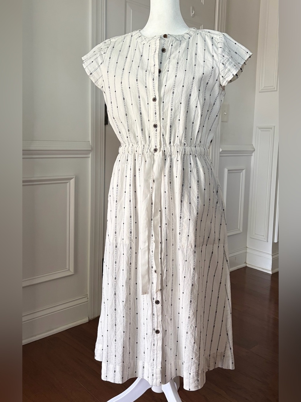 LOFT White Striped Button-Front Midi Dress Size 6P